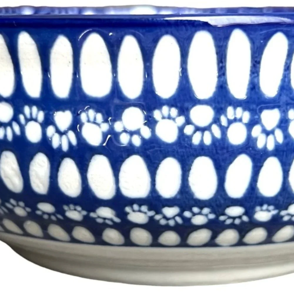 NWOT! Ceramic Pet Food Dish Water Bowl Ore’ Originals Embossed Blue Paws - Picture 2 of 6